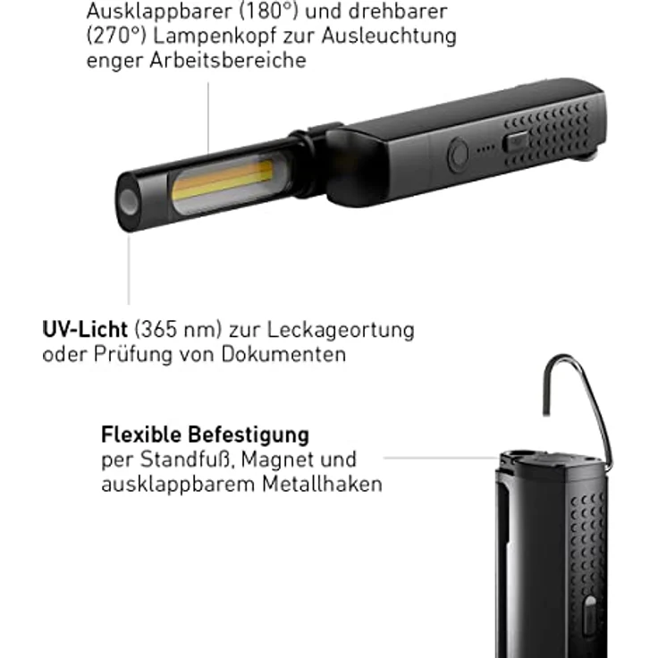 Ledlenser W7R Work Stablampe LED Werkstatt | KFZ Lampe 600 Lumen | LED Baulampe mit Akku | 5 Stunden Leuchtdauer | Werkstattlampe | LED Lampe | Arbeitsleuchte aufladbar | aufladbare Werkstattleuchte – Bild 3