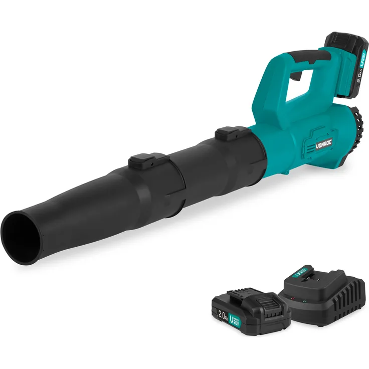VONROC Axial Laubbläser 20V mit 2x 2.0Ah Akku und Ladegerät, Luftgeschwindigkeit 180 km/h