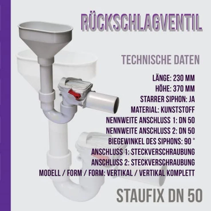 KESSEL 73053 Rückstaudoppelverschluss Staufix Siphon DN 50, handverriegelbar, Kunststoff mit Wandbefestigung – Bild 6