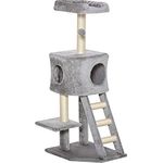 PawHut Kratzbaum mit Katzenhöhle Leiter Katzenbaum Kletterbaum für Katzen Mehrstufiges Multiaktivitätszentrum E1 MDF Sisal Hellgrau 60 x 48 x 122 cm