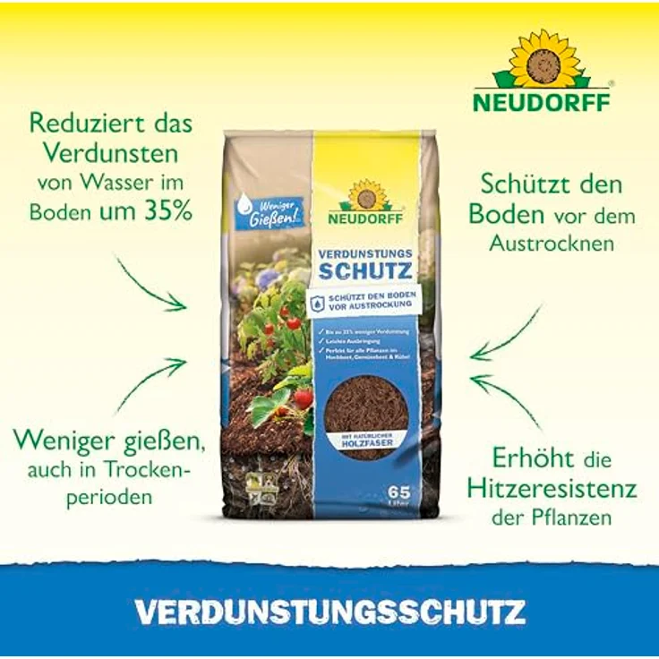 Neudorff Rindenmulch Verdunstungsschutz 65 L, natürliche Bodenabdeckung zur Reduzierung der Verdunstung um 35 % für Hochbeete, Pflanzgefäße und Beete – Bild 2