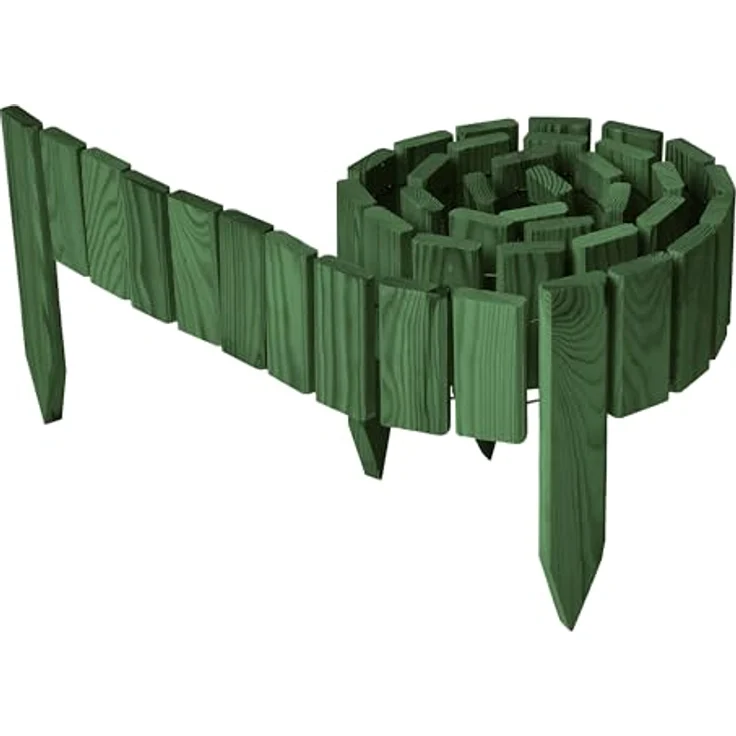 Garronda Beeteinfassung Holz Rollzaun, flexibler Gartenzaun, imprägniert, 200 cm Länge, dunkelgrün, Höhe 10 cm – Bild 1