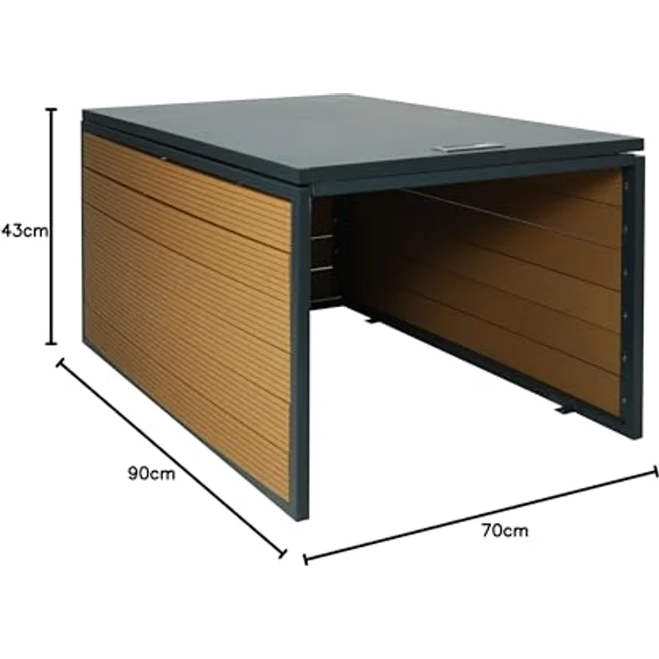 Proregal Mähroboter-Garage XL, wetterfeste Garage mit Gasdruckdeckel, 90 x 70 x 43 cm, Eiche-Optik – Bild 2