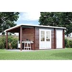 CARLSSON Alpholz Gartenhaus Maria mit Anbau & Schleppdach aus Massiv-Holz | Gerätehaus mit 28 mm Wandstärke | Geräteschuppen Größe: 450 x 400 cm | Pultdach