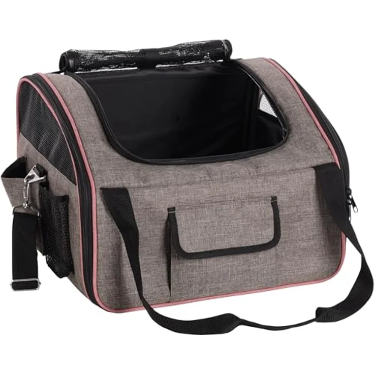 Flamingo AUTOSITZ XENOPHON WELPE TAUPE 44x37,5x29,5CM, Polyester, faltbarer Rahmen, verstellbarer Schultergurt, Kurzleine – Bild 2