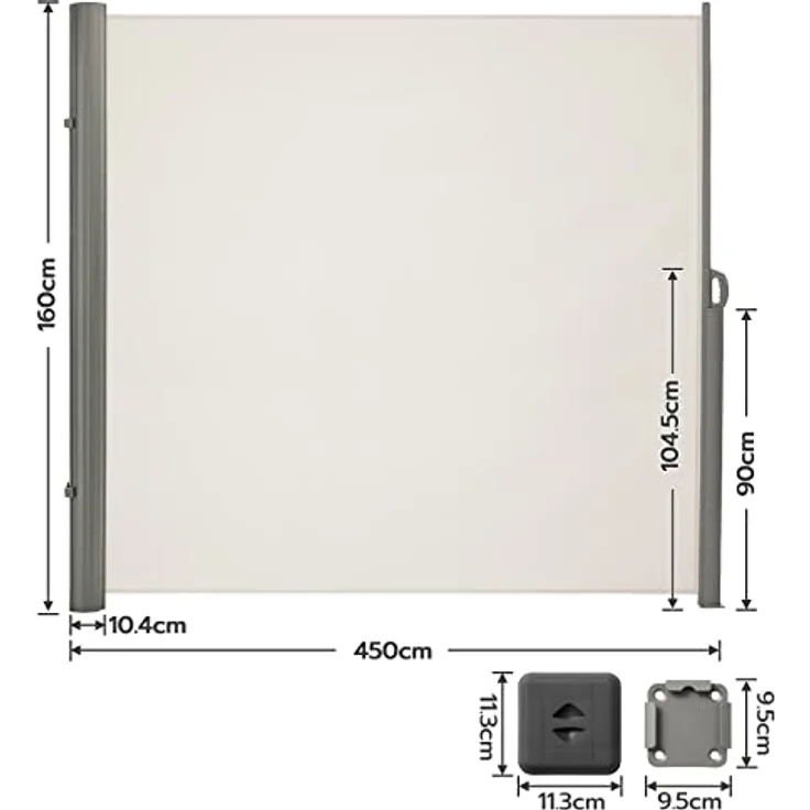LARMNEE Alu-Seitenmarkise, ausziehbar, 160 x 450 cm, Sicht- und Sonnenschutz, blickdicht, wasserdicht, beige, für Balkon, Terrasse, Garten – Bild 2