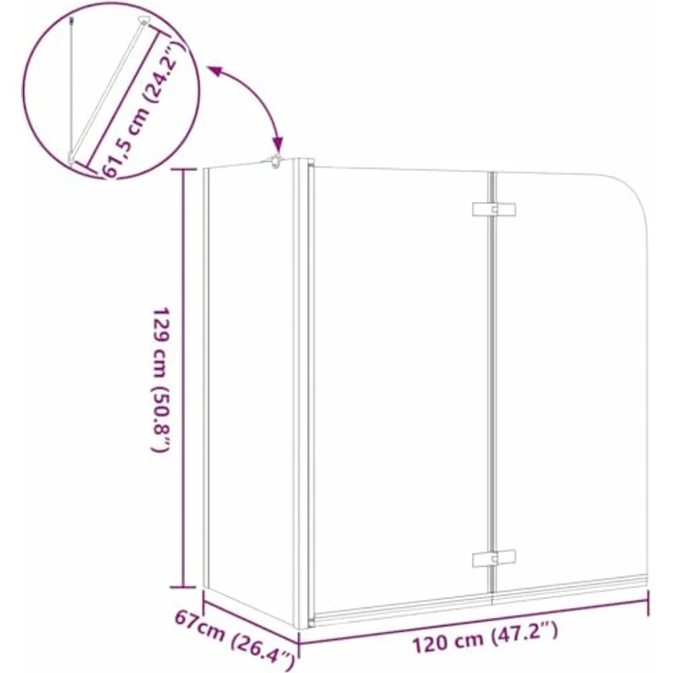 vidaXL Duschwand Geometrisch Schwarz, Sicherheitsglas, 120 x 67 x 129 cm, faltbar und verstellbar – Bild 3