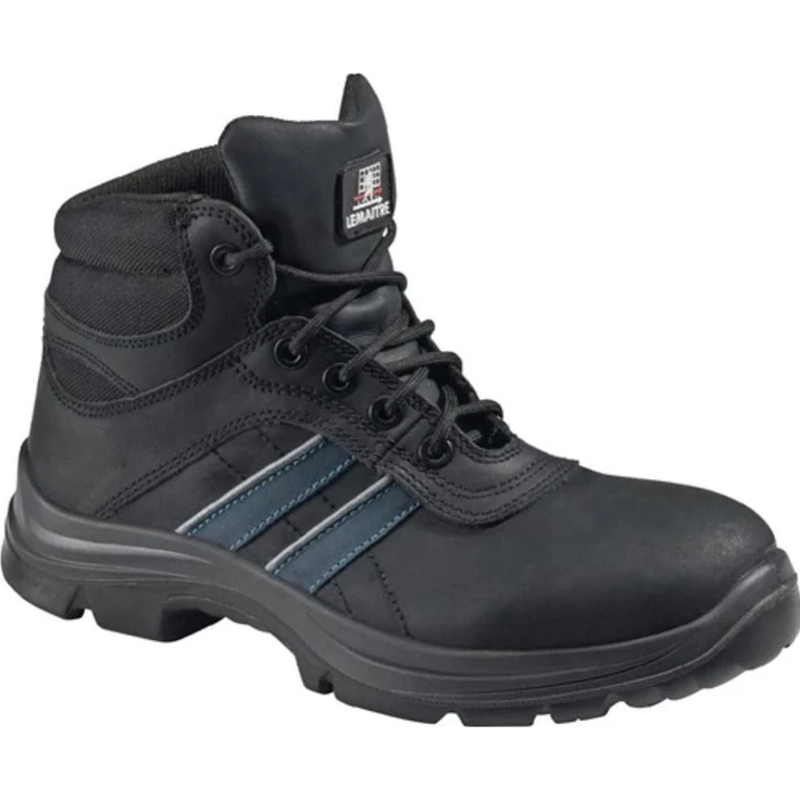 Lemaitre Andy High S3, Sicherheitsschuhe aus Büffelleder mit Stahlzehenkappe, Größe 42, schwarz/blau, rutschfeste Germax-PU/PU-Sohle