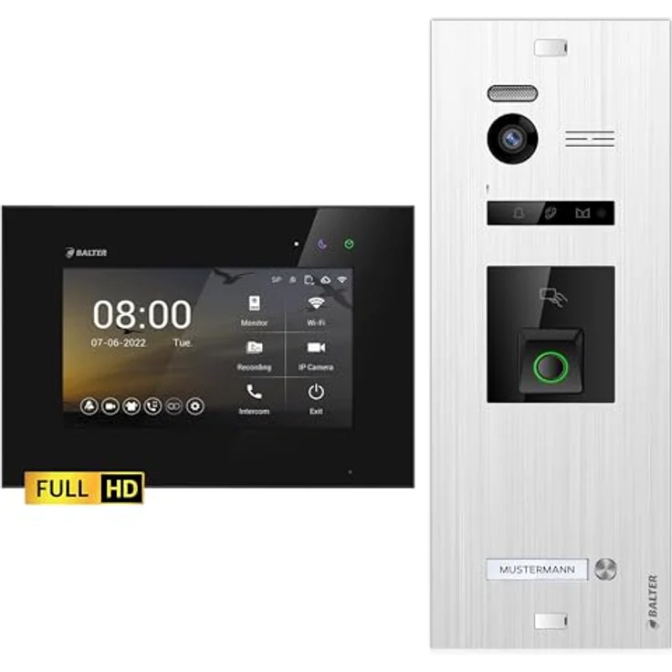 Balter EVO HD Video-Türsprechanlage, 7 Zoll Monitor, Fingerprint & RFID, Full HD Kamera 175° Ultraweitwinkel, Komplettset 6-tlg. – Bild 1