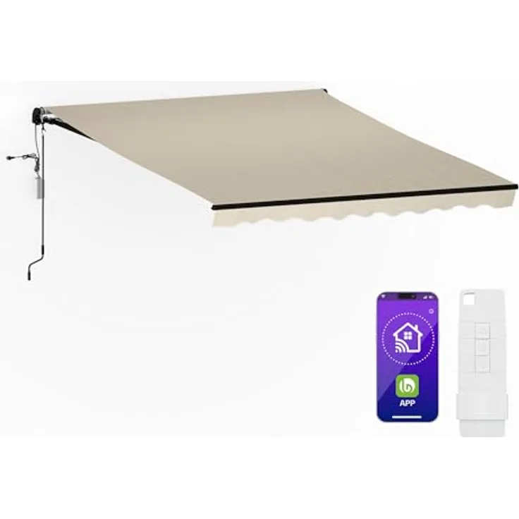 Blumfeldt CloudShade Markise 3m, elektrische Gelenkarmmarkise mit App & Fernbedienung, UV 30+ Schutz, Regenschutz, einstellbarer Neigungswinkel, Aluminiumrahmen, beige, 295x250 cm