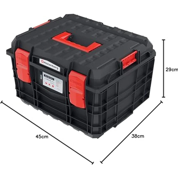 Prosperplast Kistenberg C Block Pro Werkzeugkoffer, 45 Liter, schwarz-rot, aus Acrylnitril-Butadien-Styrol mit durchdachter Innenorganisation – Bild 5
