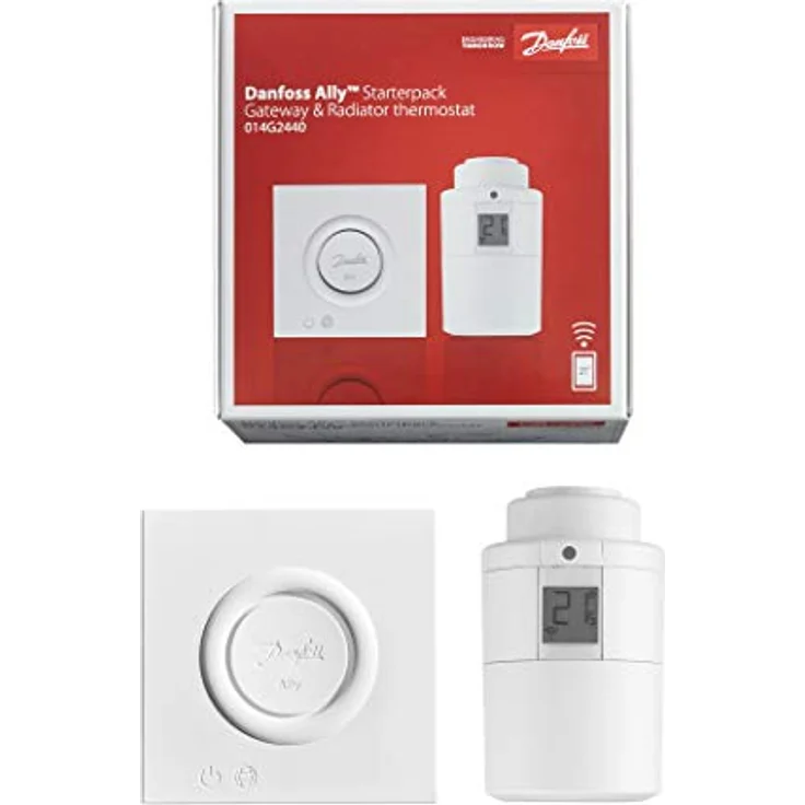 Danfoss Ally Starter Set, Radiator Thermostat & Gateway, Smart Digital Thermostat mit App- und Sprachsteuerung, kompatibel mit Amazon Alexa und Google Assistant, Energieeinsparung bis zu 30% – Bild 1