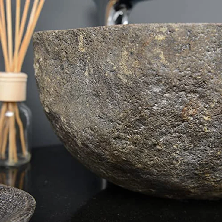 40 cm ovales Naturstein Waschbecken in grau von WOHNFREUDEN - Mit Unikatauswahl – Bild 5