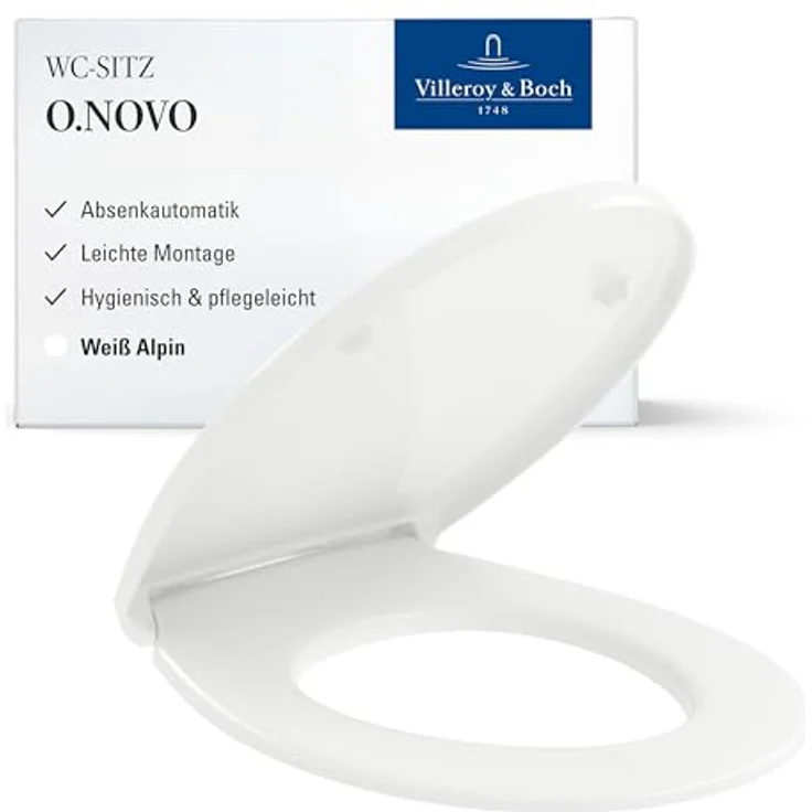 Villeroy & Boch O.novo WC-Sitz, Duroplast mit SoftClosing und QuickRelease, Weiß Alpin, 438 x 368 x 49 mm – Bild 1