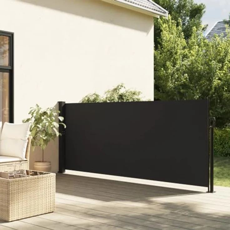 vidaXL Seitenmarkise, Wandmarkise mit PU-Beschichtung, Sichtschutz für Balkon Terrasse Garten, Windschutz Markise, Ausziehbar Schwarz Polyester – Bild 2