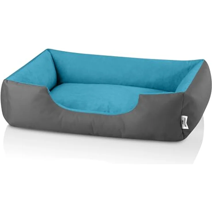 BedDog Hundebett LUPI, Hundekissen mit abziehbaren waschbaren Bezug, Hundekorb, Hundesofa, für mittel-große Hunde, XL, grau-blau – Bild 2