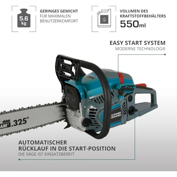 Könner & Söhnen Benzin-Kettensäge KS CS31G-18-1, 2,3 kW, 54,5 cm³, Schwertlänge 45 cm, Easy-Start-System, Anti-Vibrations-Technologie – Bild 7