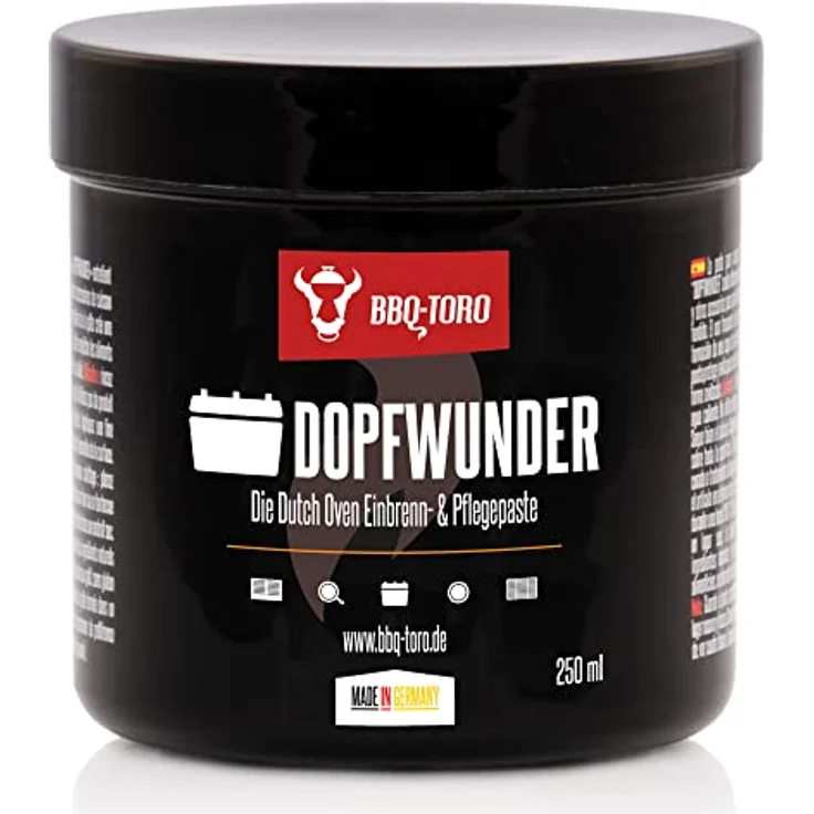 BBQ-Toro DOPFWUNDER, Einbrenn- & Pflegepaste für Gusseisen Grillzubehör, 250 ml, Made in Germany, lebensmittelecht, vegan – Bild 1