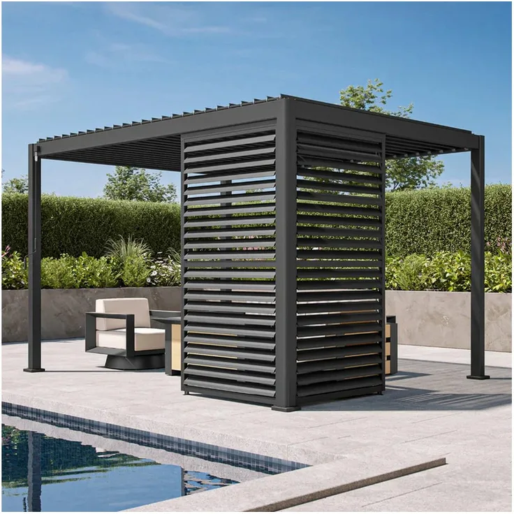 Mirador Pavillonseitenteil 1/3 Drehbare Lamellenwand aus hochwertigem Aluminium, 93x238 cm, anthrazit, für Mirador 111DA Pergola