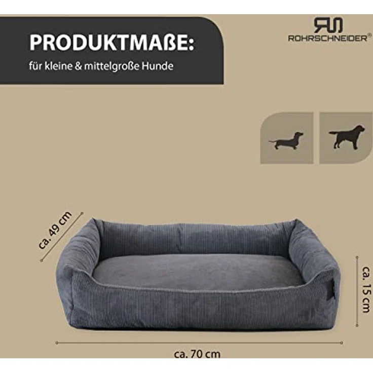 Rohrschneider Hundebett waschbar für kleine und mittelgroße Hunde mit Hundekissen Cord anthrazit (ca. 70x50 cm) inkl. Gassibeutel – Bild 3