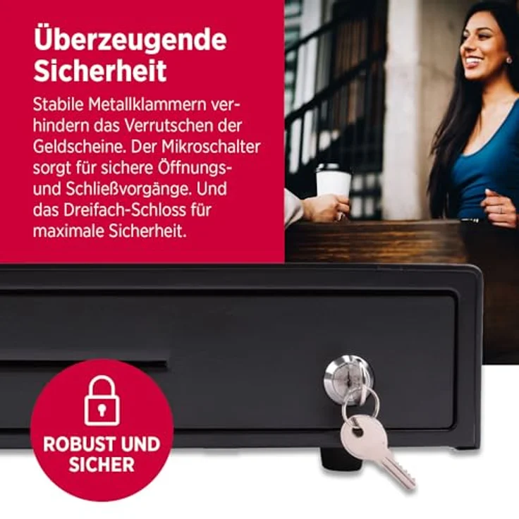 Olympia MD 335C Kassenschublade mit 4 Fächern für Banknoten und 8 für Münzen - RJ-12 12-24 Volt Anschluss - Solide Kassenschublade 36,8 x 33,5 x 9,4 cm, unversell – Bild 5