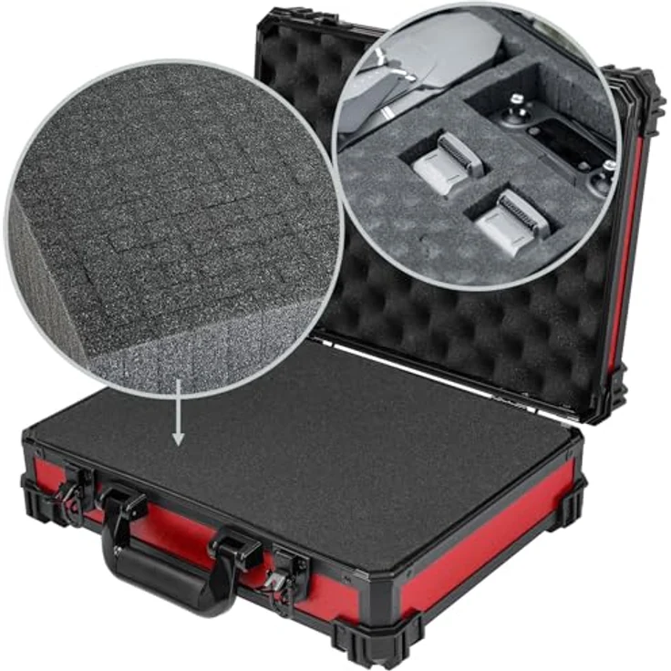 HMF Universalkoffer, Transportkoffer mit Noppen- & Rasterschaumstoff, 39 x 29 x 12 cm, rot, für Kamera und Tabletop-Miniaturen – Bild 2