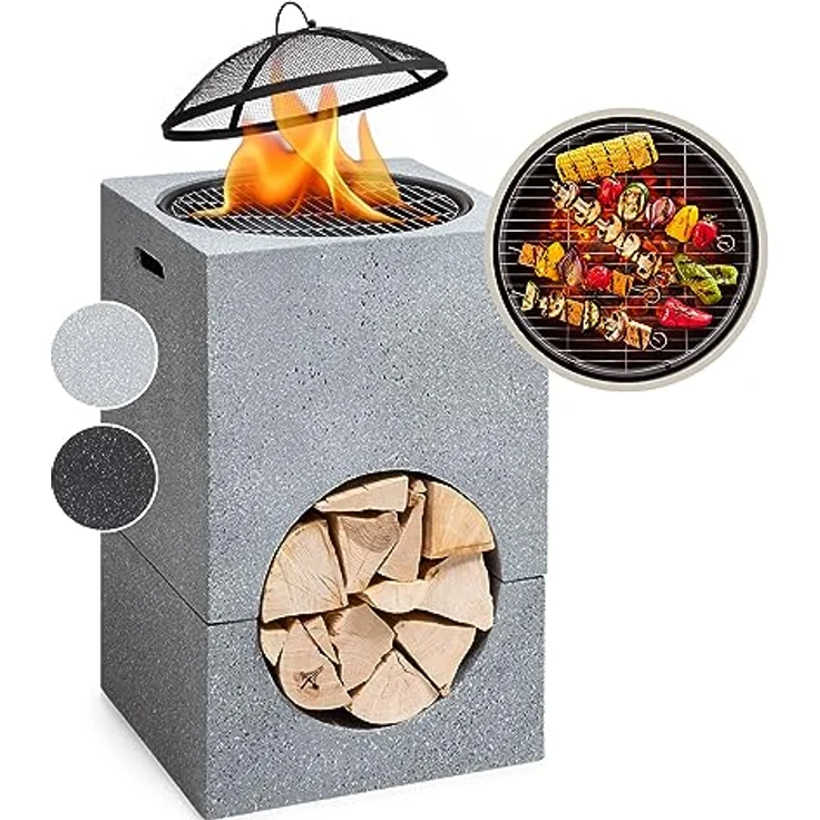 Blumfeldt Feuerschale, Tragbare Feuerstelle Outdoor mit Grillrost & Holzlagerfach, Sichere Stahlschale, 50 x 75 x 50 cm – Bild 1