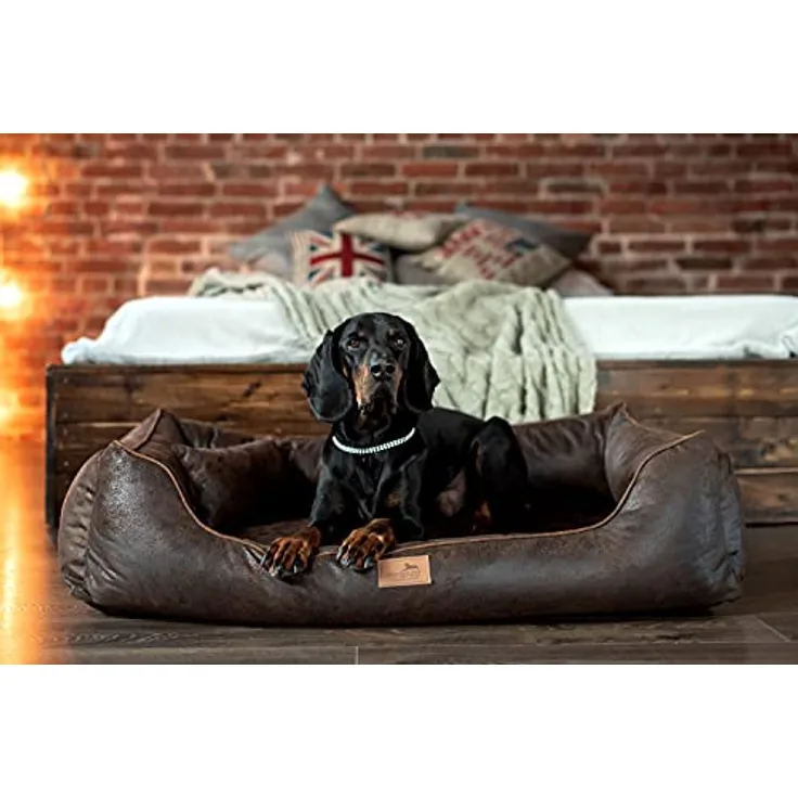 tierlando® Orthopädisches Hundebett Alberto Vintage Velours | Waschbar | Vintage Antik Style Größe: AB4-100x75 cm | Farbe: 01 Braun