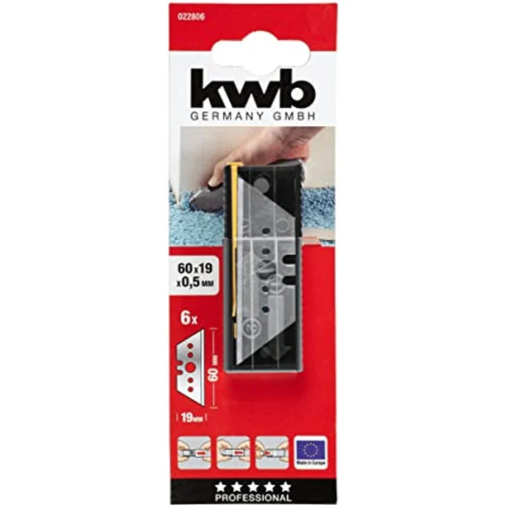 kwb 022806 Ersatz Trapezklingen, 60 x 90 x 0,5mm, 6er Pack, rasiermesserscharf, in Sicherheits-Spenderbox, eisgehärtete Klinge – Bild 2