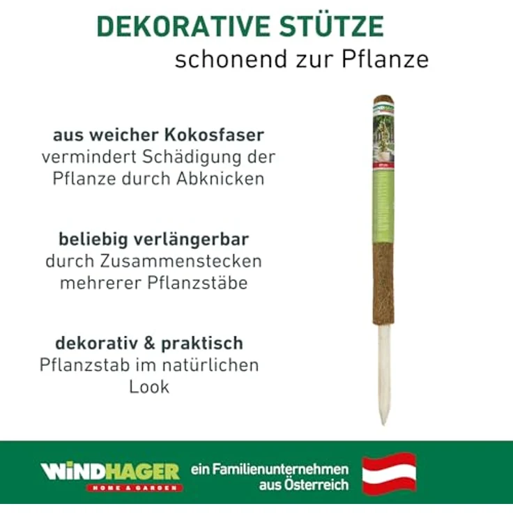 Windhager Pflanzstab Kokos, Rankstab Rankhilfe Blumenstab Kokosstab, zur Dekoration, aus natürlicher Kokosfaser, verlängerbar, 60 cm, 05660 – Bild 6
