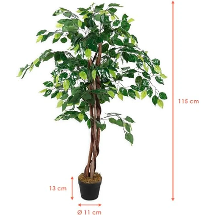 Spetebo Kunstpflanze Benjamini breit im Blumentopf - 115 cm - Deko Pflanze Zimmerpflanze künstlich Kunstbaum Birkenfeige – Bild 3