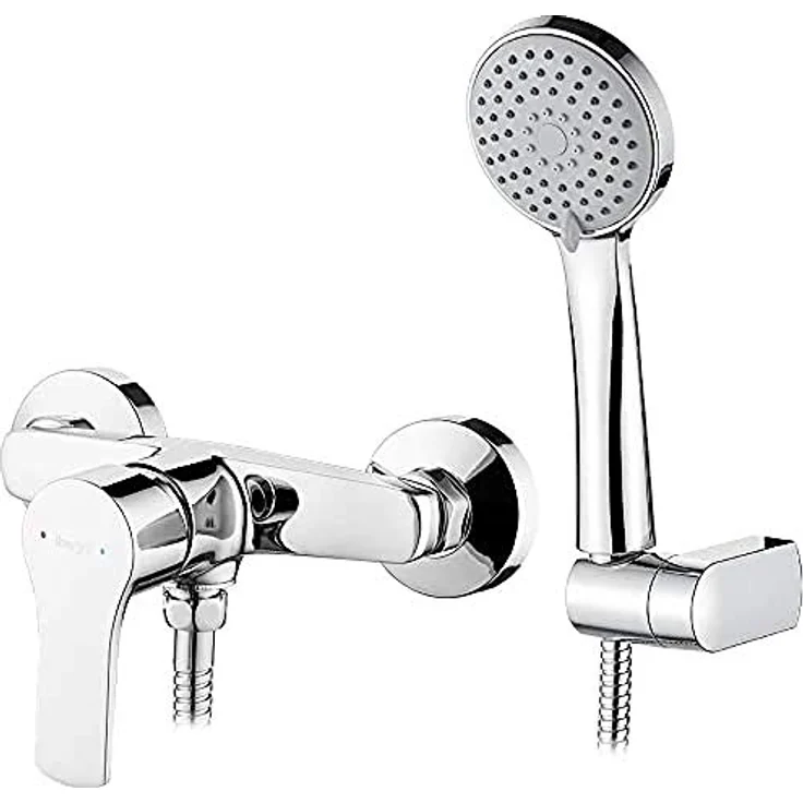 IBERGRIF M12057 Star, Einhebel Duscharmatur Set, Brausebatterie mit Duschkopf, Duschkopfhalter, und Brauseschlauch, Matt, Silber – Bild 2