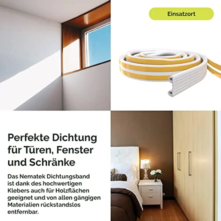 Nematek Insektenschutz-Fensterrahmen Nematek® Dichtungsband für Tür- und Fensterspalten, selbstklebend, weiß/braun, 2 x 3m, bis zu 40% Heizkosteneinsparung – Bild 5