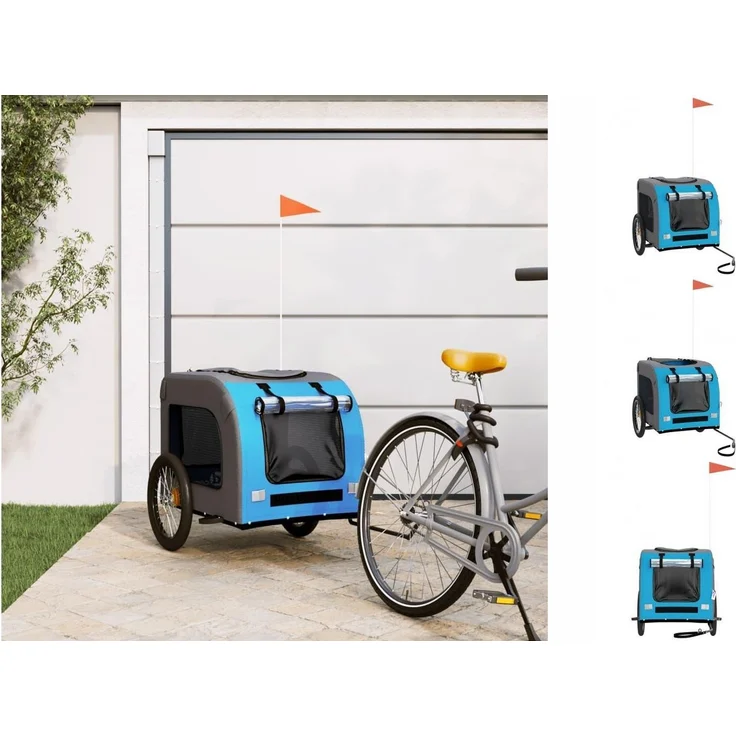 vidaXL Hunde-Transportbox Fahrradanhänger Blau und Grau Oxford-Gewebe Eisen, 45 kg Tragfähigkeit – Bild 1