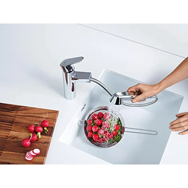 Grohe Küchenarmatur Eurodisc Cosmopolitan, mittelhoher Auslauf, herausziehbare Brause, Chrom, 2 Strahlarten – Bild 4