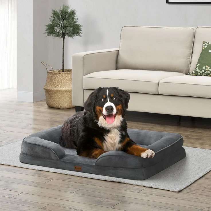 Juskys Hundebett Sheena XL orthopädisch, waschbar & rutschfest – 106 x 80 x 18 cm – Hundesofa flauschig große Hunde Grau – Haustierbett Hundesofa – Bild 2