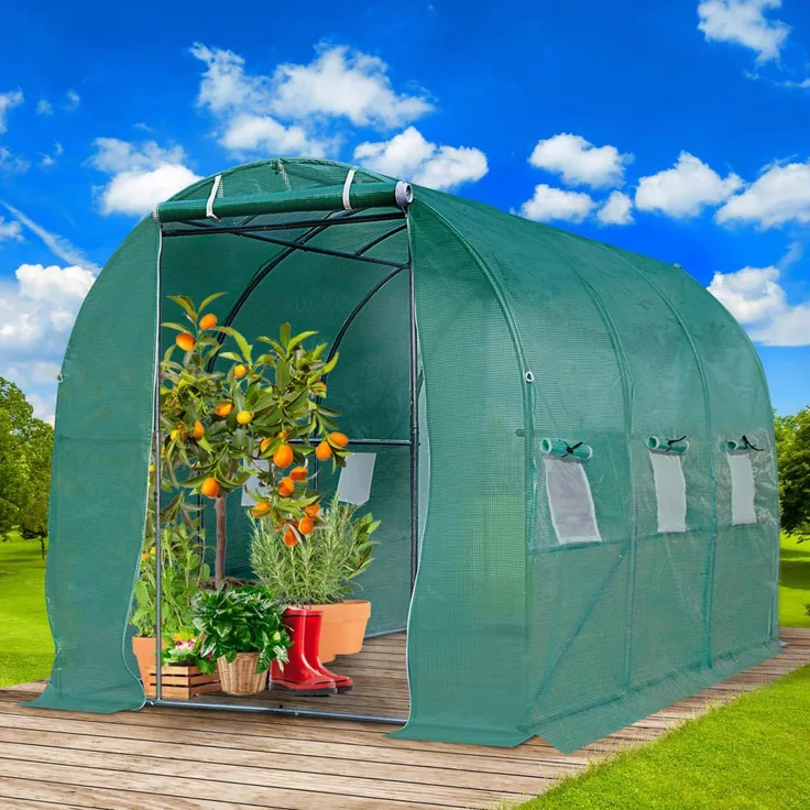 BRAST Gewächshaus Foliengewächshaus 200x300cm inkl. 4 Erdanker mit Stahlfundament aufrollbare Seitenwände schwere Qualität Folie 175g/m²