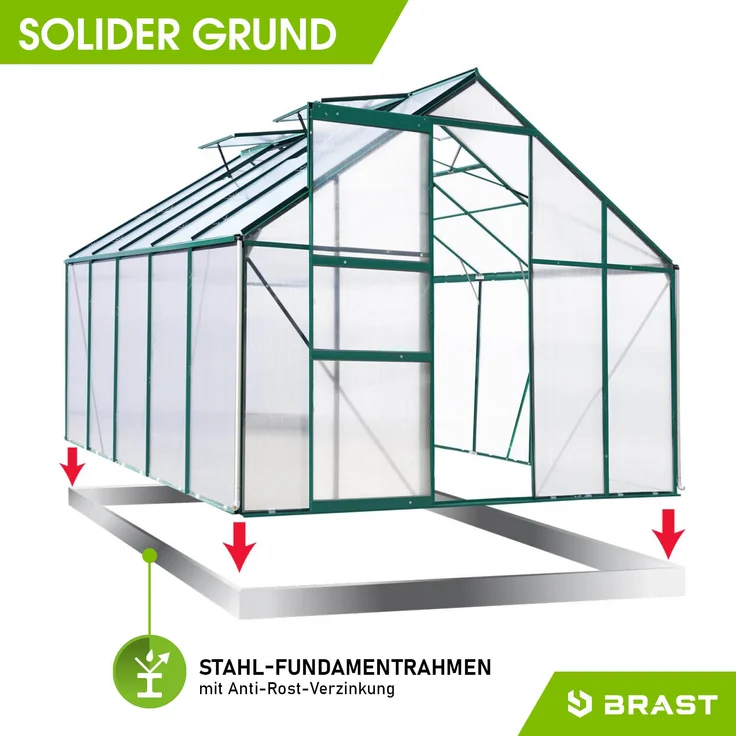 BRAST Gewächshaus Aluminium 310x250x205cm Grün mit Fundament rostfrei TÜV geprüft Alu Treibhaus Glashaus Tomatenhaus – Bild 7