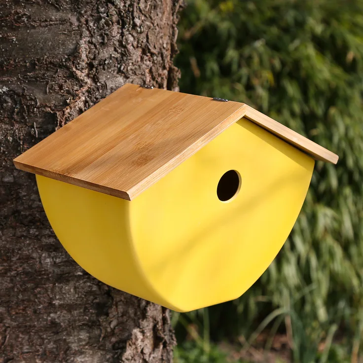 GAUMENKICK Vogelhaus - Nistkasten - Bambus - H: 20,5cm - L: 28cm - gelb