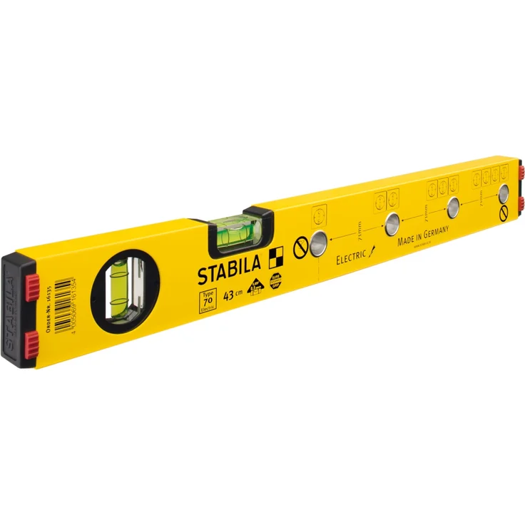 STABILA Elektriker-Wasserwaage Type 70 Electric, 43 cm, leichtes Alu-Profil, 1 Horizontal-Libelle, 1 Vertikal-Libelle, Markierlöcher, Made in Germany – Bild 4