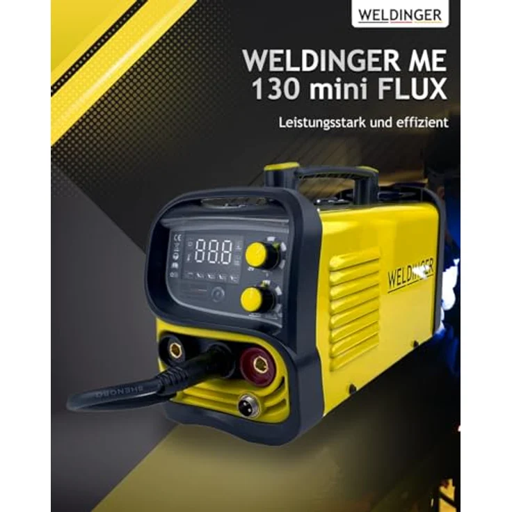 WELDINGER Fülldrahtschweißgerät ME 130 mini Flux IGBT Schweißgerät, 20,00 - 130,00 A, Einsteigerset, 10-tlg., 4 in 1 Kombigerät, geeignet für Edelstahl Fülldraht, schwarz – Bild 3