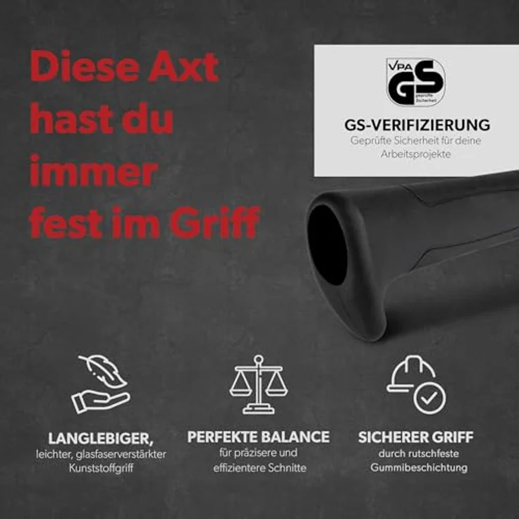 siwitec Camping Axt SN-45, Survival Axt mit 450 Gramm Kopfgewicht, Axt zum Holz spalten mit glasfaserverstärktem Kunststoff-Stiel und C45 Carbon Klinge, Beil – Bild 5