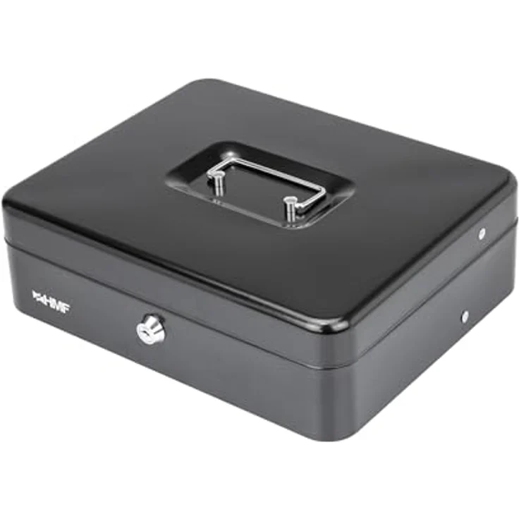 HMF 15230-02 Geldkassette abschließbar mit Münzeinsatz, 4 Scheinfächern und Tragegriff, Schwarz, 30 x 24 x 9 cm – Bild 4
