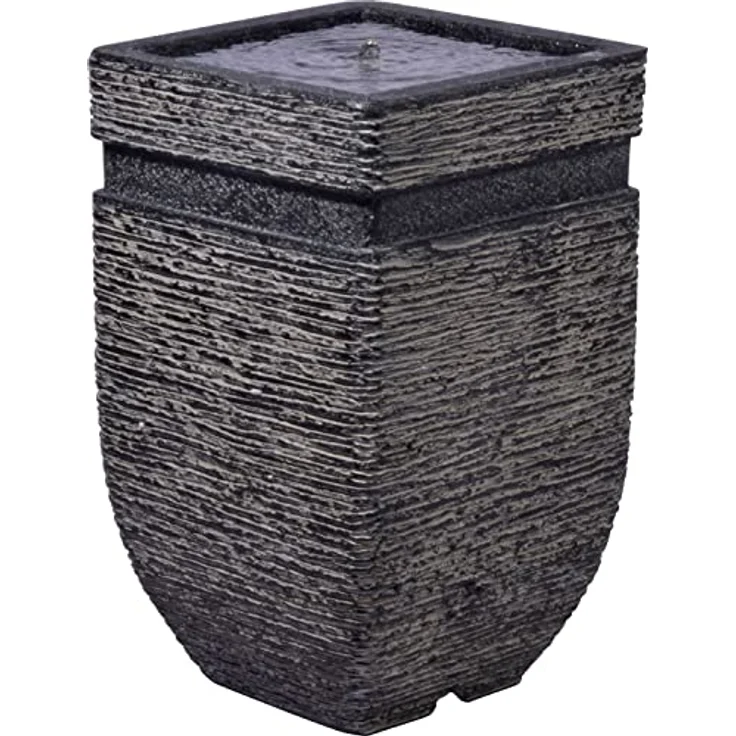 dobar Gartenbrunnen „Hera“, Solar-Panel Wasserspiel mit LEDs, 25 x 25 x 40 cm, Kunststein – Bild 3