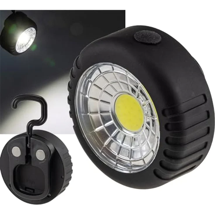 ChiliTec Taschenlampe Arbeitsleuchte mit Magnethalter Haken Batteriebetrieb 3x AAA Batterie Schwarz, Kompakte LED Handleuchte mit 36° Leuchtwinkel – Bild 2