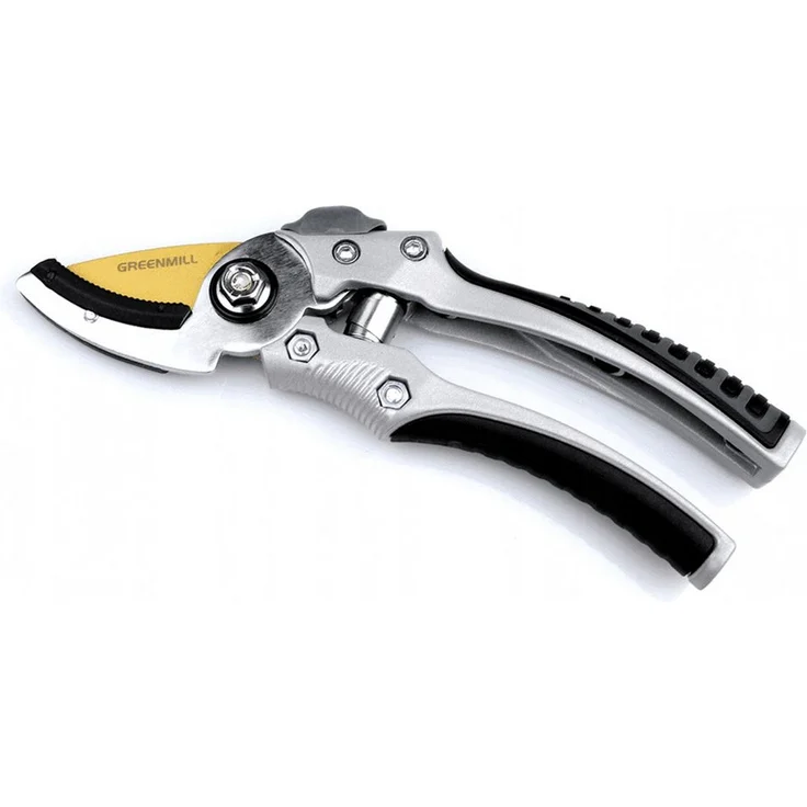 Greenmill Gartenschere UP0062TN, Professionelle Schere aus SK-5 Stahl, Titan-beschichtet, 19 cm, max. 15 mm Schneidedurchmesser