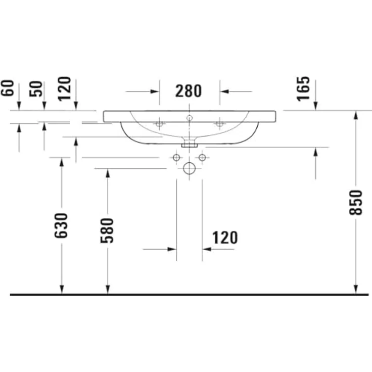 Duravit D-Code Waschtisch, Waschbecken mit Hahnloch und Überlauf, 800x480x165mm, Weiss Hochglanz – Bild 3