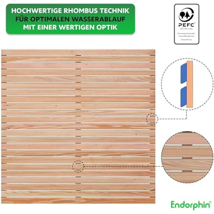 Endorphin Rhombus-Sichtschutzzaun Lärche, 5 Elemente 180x180cm & 6 Holz-Pfosten 9x9x190cm, witterungsbeständig und DIY-Montage – Bild 3