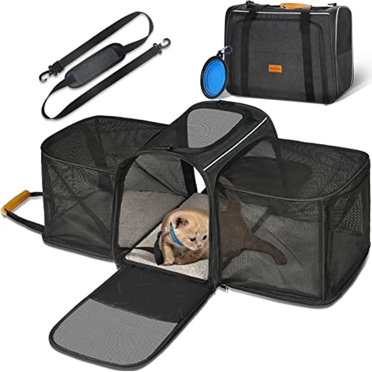 Katzentransportbox Transportbox Katze Groß, Morpilot 45x30x36cm Erweiterbar Katzenbox für 2 Katzen Hund Welpen, Flugzeug Faltbar Hundetransportbox Zusammenklappbare Transporttasche Katze Transport – Bild 1