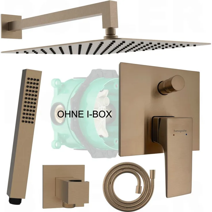 Hansgrohe Metropol Unterputz Duscharmatur mit Umsteller für zwei Verbraucher, PVD brushed BRONZE, inkl. BOFLER Regendusche 30cm und Handbrause
